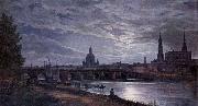 johann christian Claussen Dahl View of Dresden at Full Moon painting